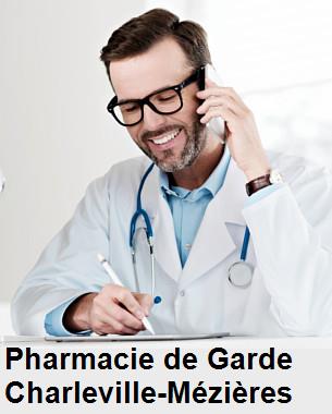 Pharmacie de garde ouverte aujourd'hui sur Charleville-Mézières (08000), urgence 24h/24h et 7j/7j, nuit et dimanche.