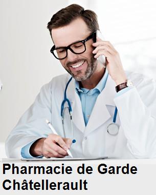 Pharmacie de garde ouverte aujourd'hui sur Châtellerault (86100), urgence 24h/24h et 7j/7j, nuit et dimanche.