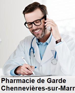 Pharmacie de garde ouverte aujourd'hui sur Chennevières-sur-Marne (94430), urgence 24h/24h et 7j/7j, nuit et dimanche.
