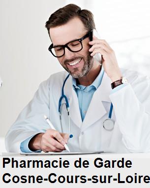 Pharmacie de garde ouverte aujourd'hui sur Cosne-Cours-sur-Loire (58200), urgence 24h/24h et 7j/7j, nuit et dimanche.