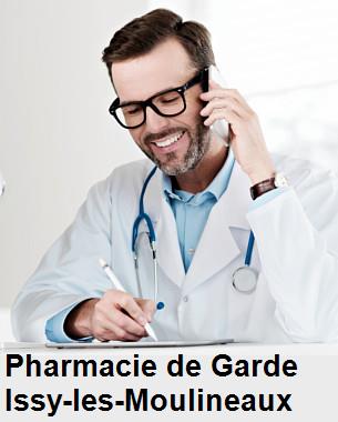 Pharmacie de garde ouverte aujourd'hui sur Issy-les-Moulineaux (92130), urgence 24h/24h et 7j/7j, nuit et dimanche.