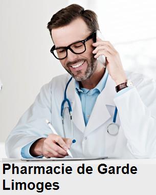 Pharmacie de garde ouverte aujourd'hui sur Limoges (87000), urgence 24h/24h et 7j/7j, nuit et dimanche.